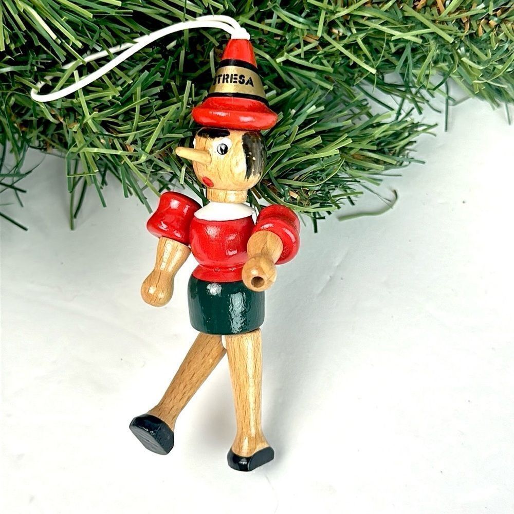 C2 Rainoldi Jointed Wooden Pinocchio Christmas Ornament Hand painted in Italy